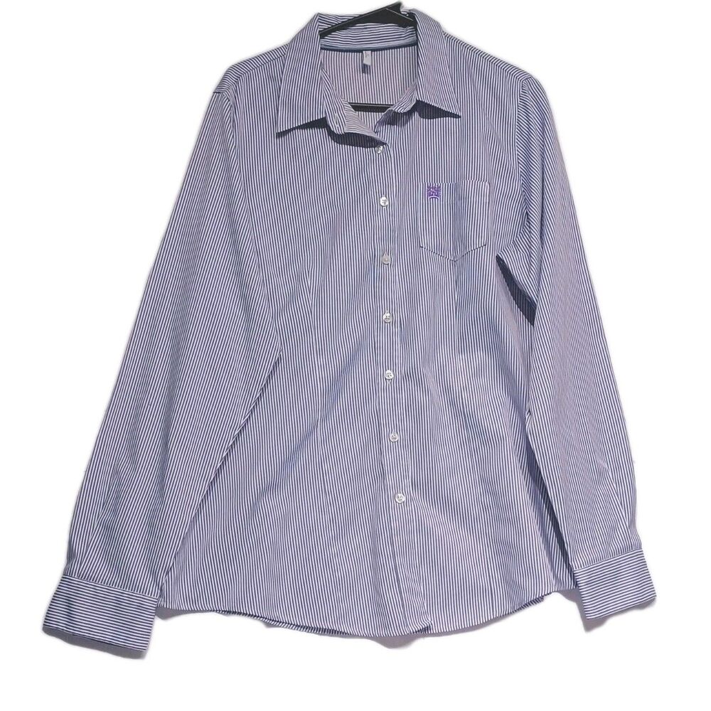 Cinch Shirt Womens XXL Purple Pin Stripe Button Up Shirt Preppyl Logo Pocket